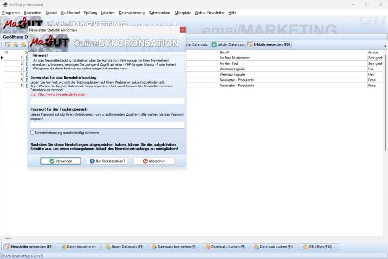 Tracking von Newsletteraufrufen und Versandstatistiken